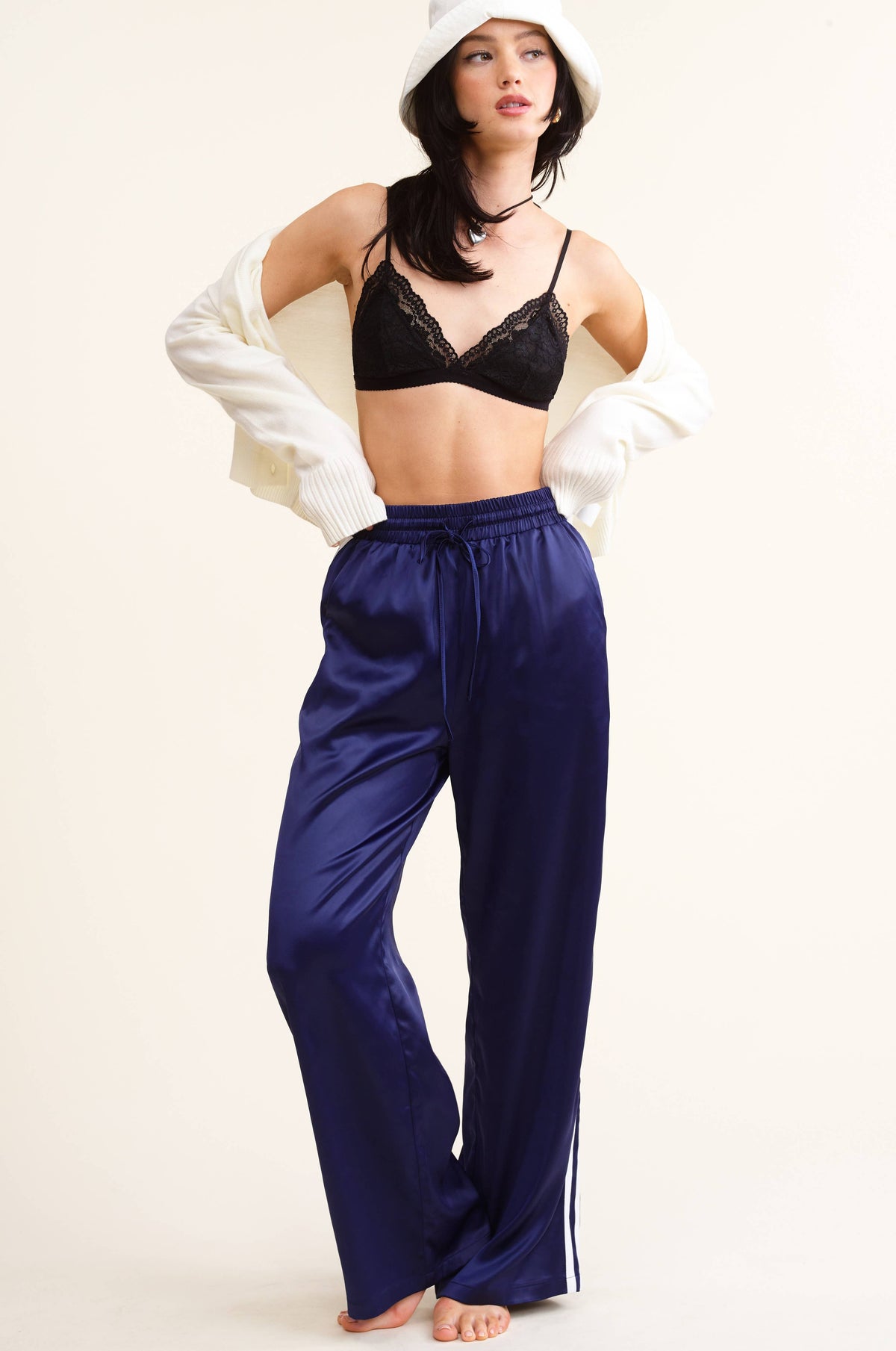 Aria Satin Track Pants with Side Stripes