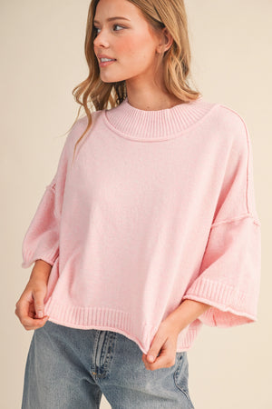 Marled Knit Mock Neck Short Sleeve Sweater