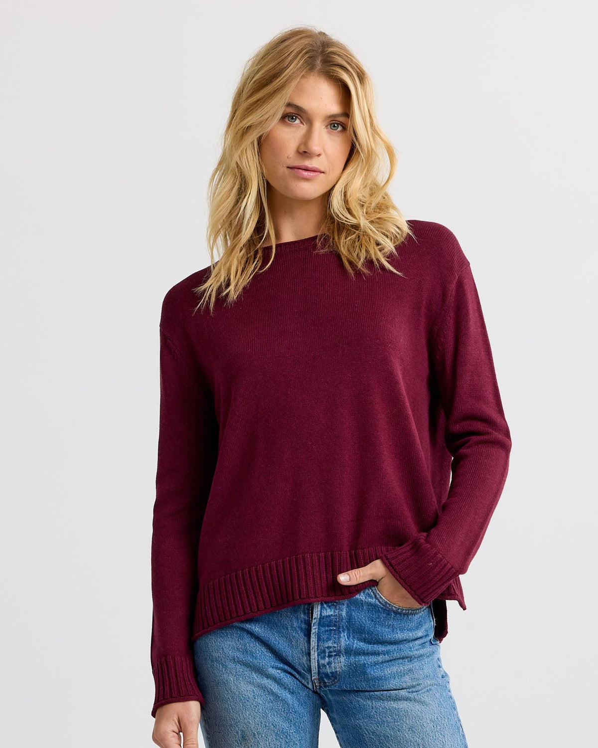 Everyday Cotton Crew in Merlot