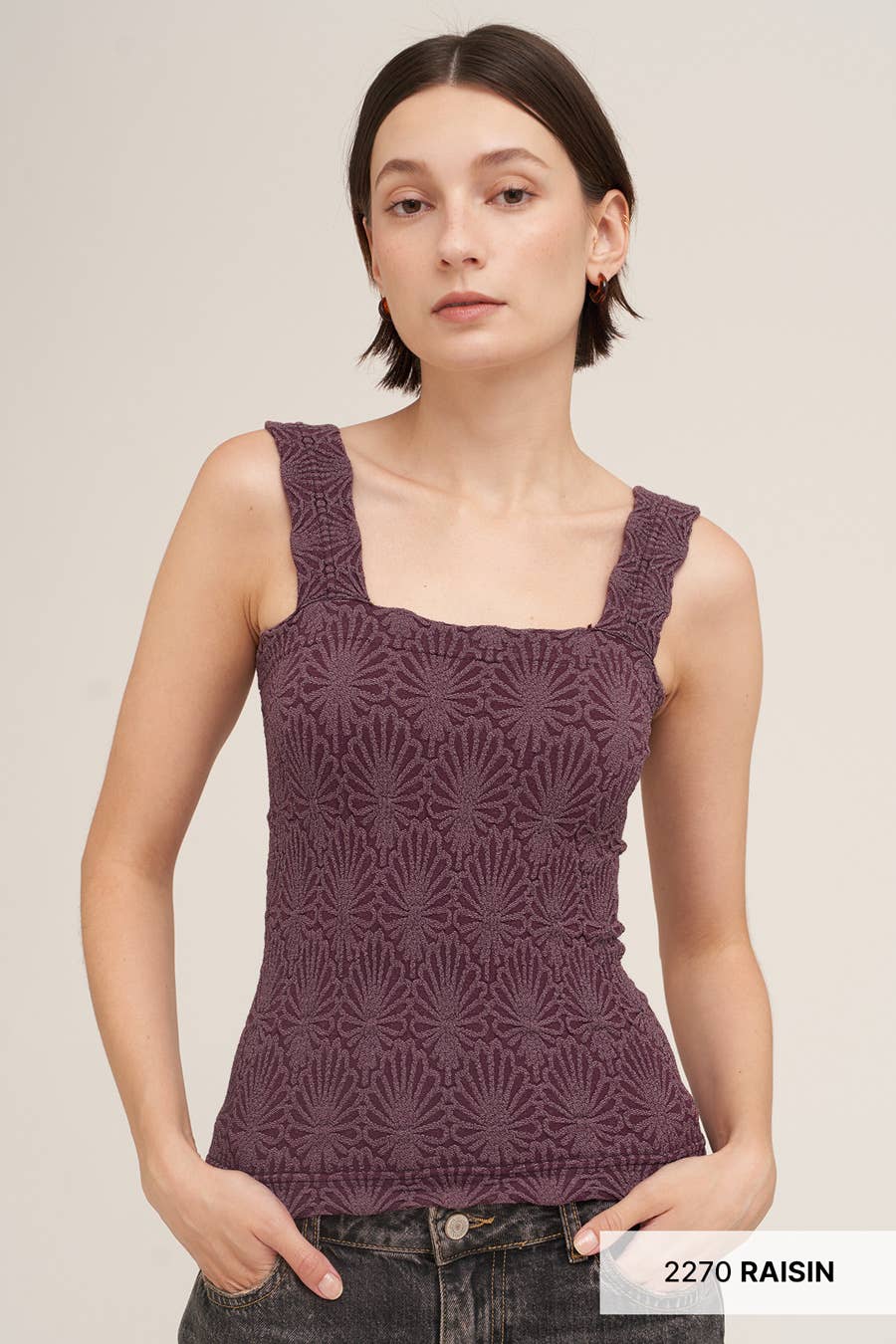 NIKIBIKI Lace Textured Square Tank Top