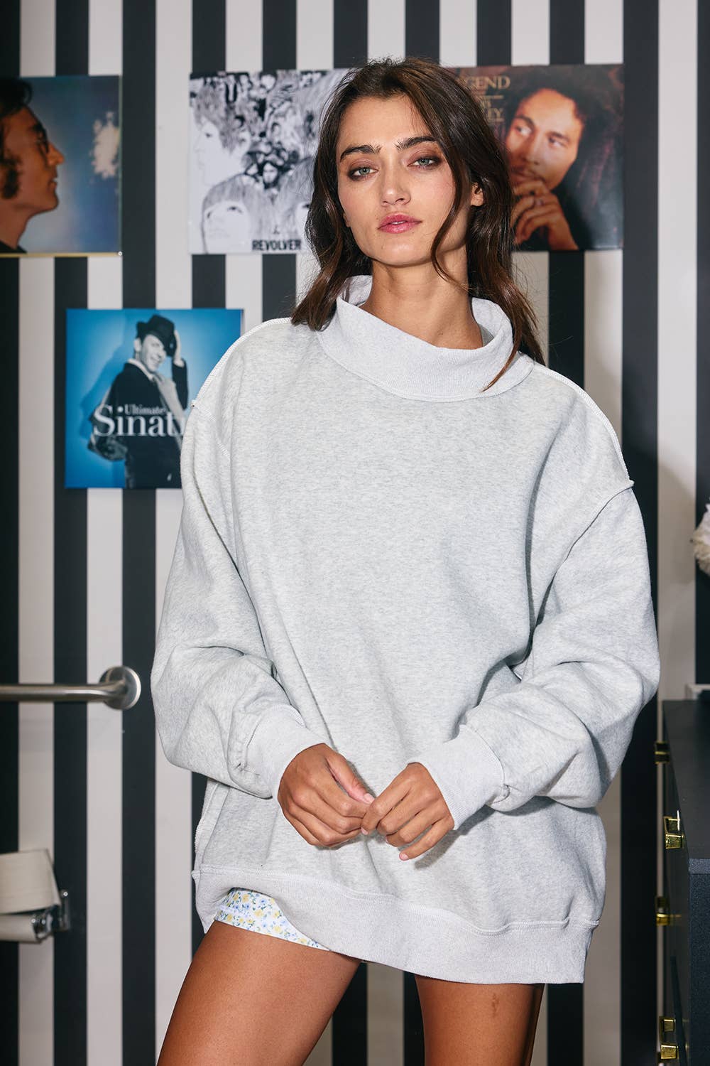 Vintage Wash Print Mock Neck Oversized Sweatshirt