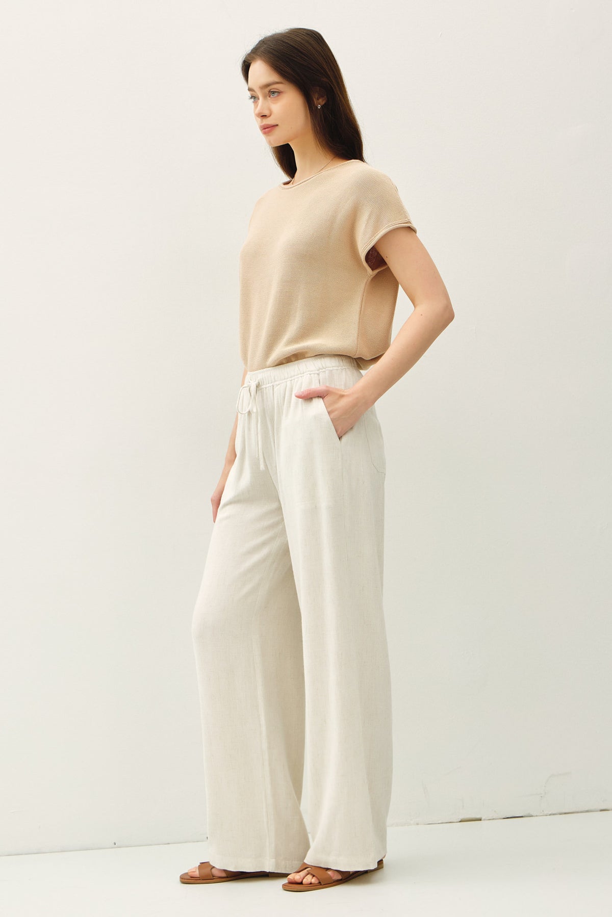 Linen Blend Wide Leg Pants - 2 Colors