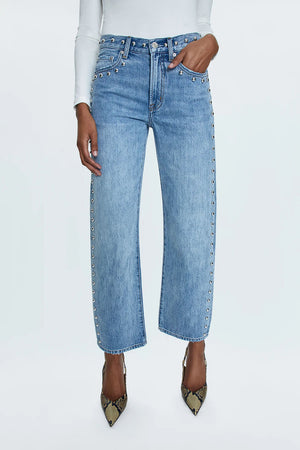 Pistola Lexi Mid Rise Bowed Straight Leg Jeans in Satellite