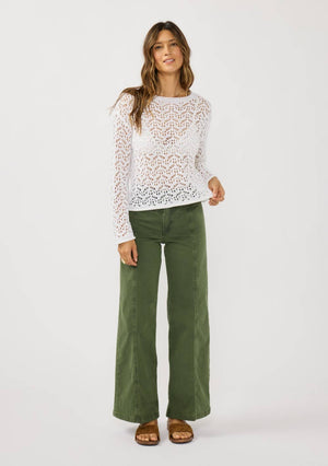 Long Sleeve Drop Shoulder Crochet Knit Crop Top