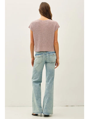 Patch Pocket Dolman Cap Sleeve Boxy Knit Sweater - 3 Colors