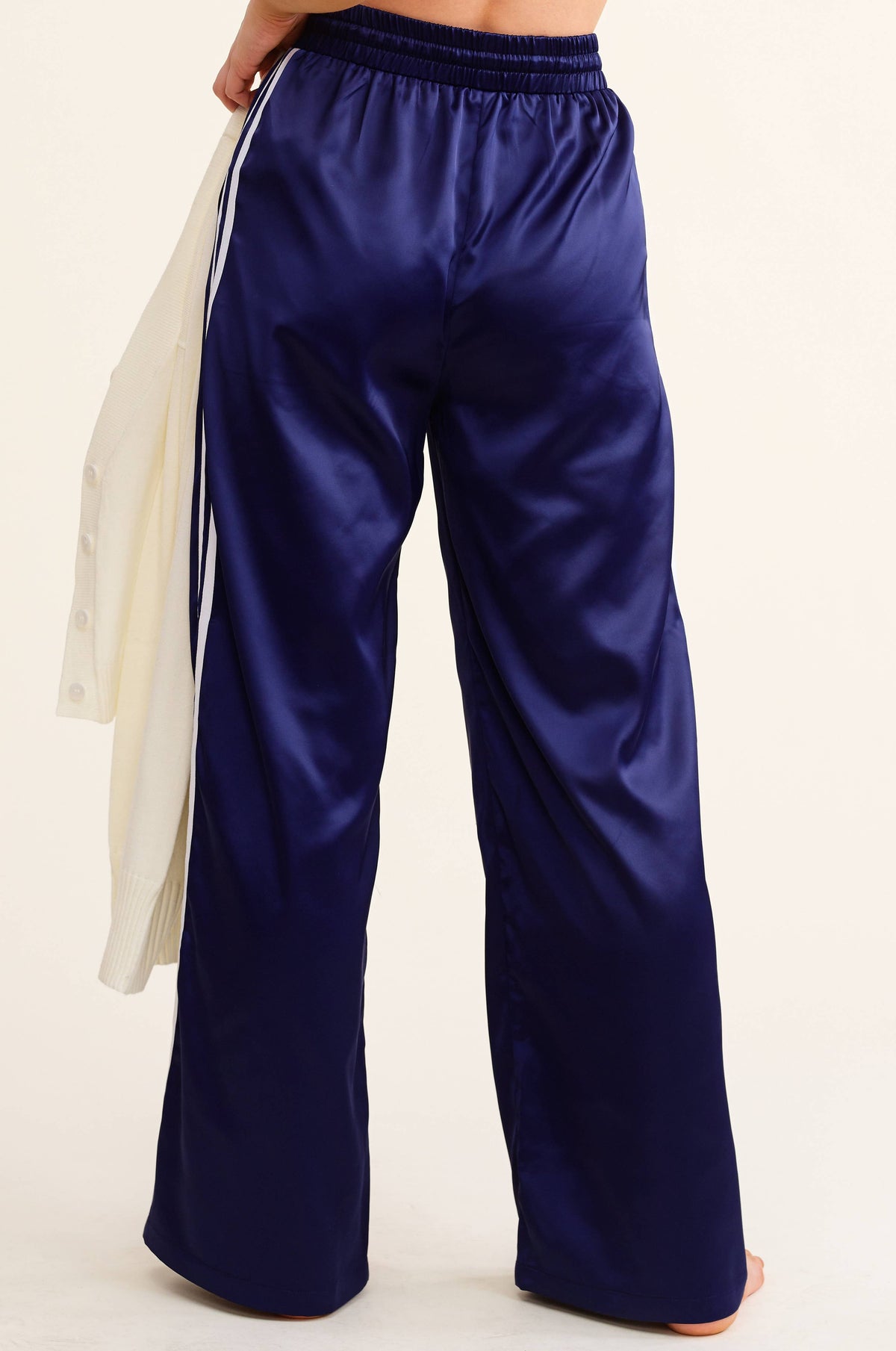 Aria Satin Track Pants with Side Stripes