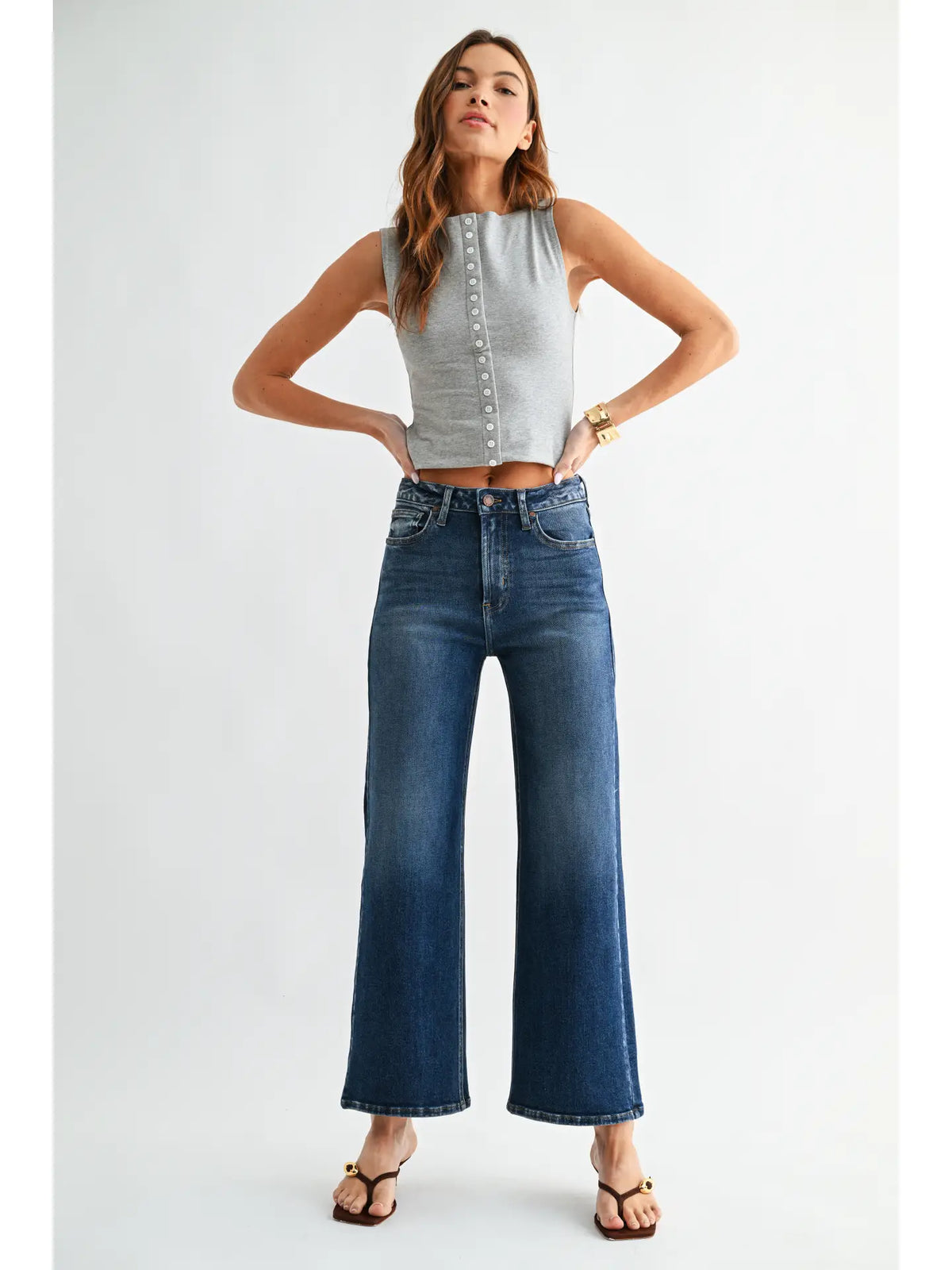 High Rise Wide Leg Dark Denim Jeans