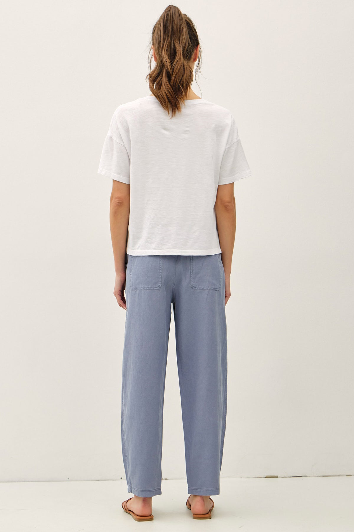 Garment Dye Cotton Slub Drop Shoulder Boxy Crop Tee