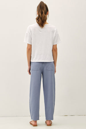 Garment Dye Cotton Slub Drop Shoulder Boxy Crop Tee