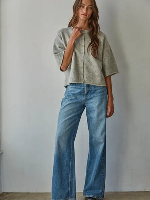 Knit Sweater Quarter Sleeve Button Up Cardigan Top