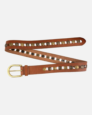 Jasmyn Studded Western Belt in Cognac