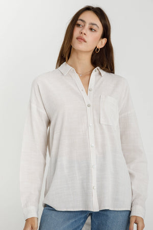 Thin Striped Oversized Cotton Button Down Shirt