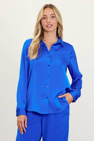 Long Sleeve Satin Button Down Shirt With Pocket