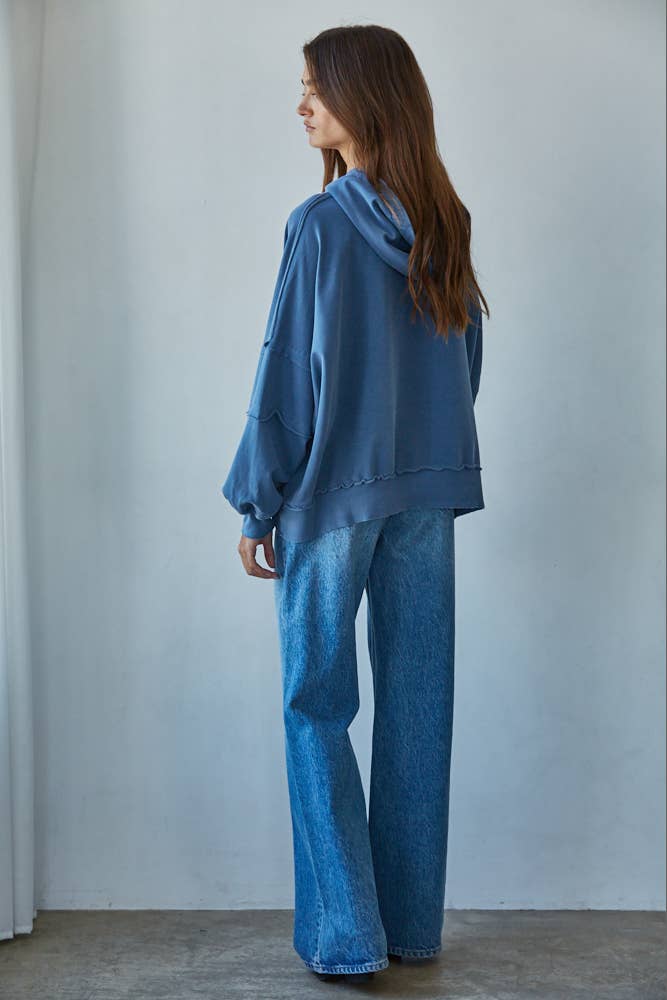 Knit Cotton Drop Shoulder Sweatshirt Hoodie