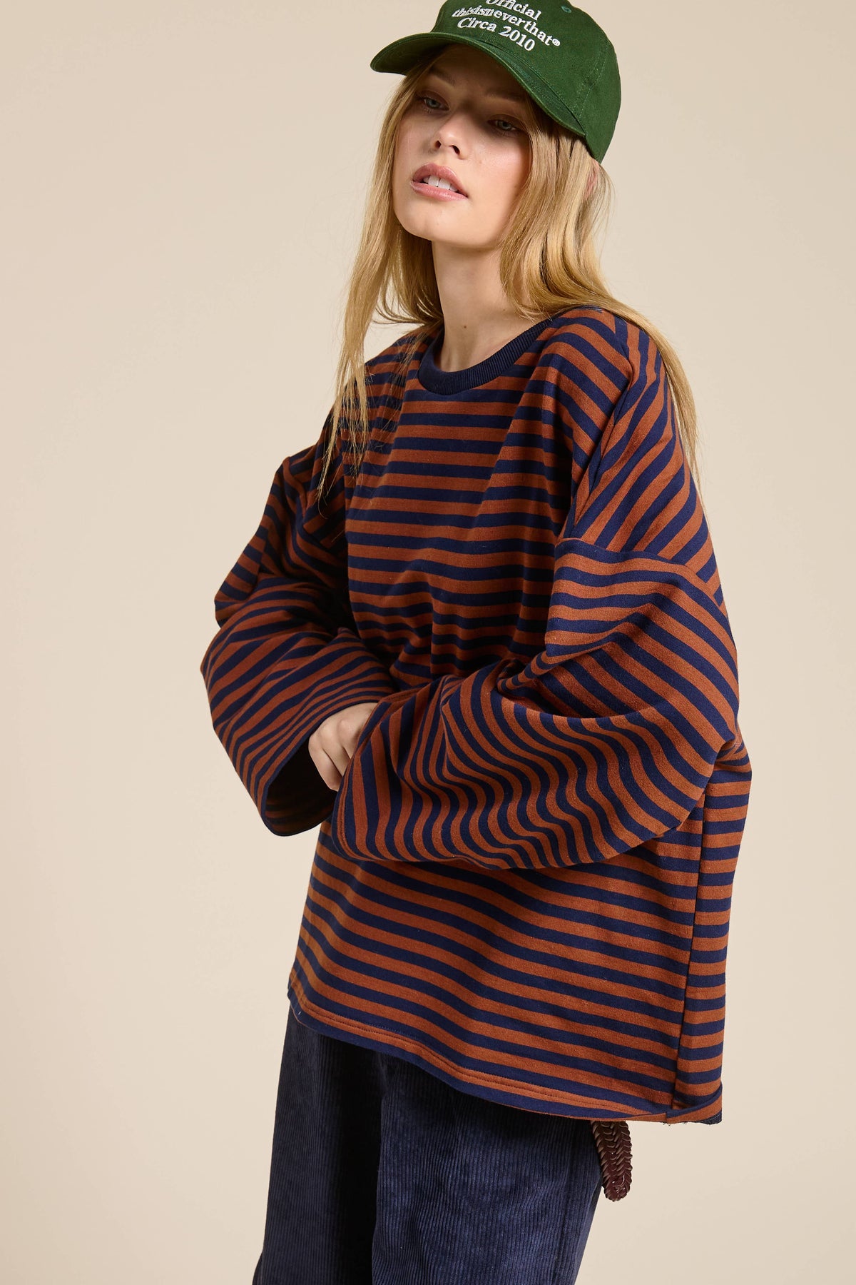 Striped Terry Oversized Long Sleeve Top