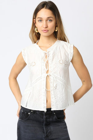Justie White Lace Tie Front Tank
