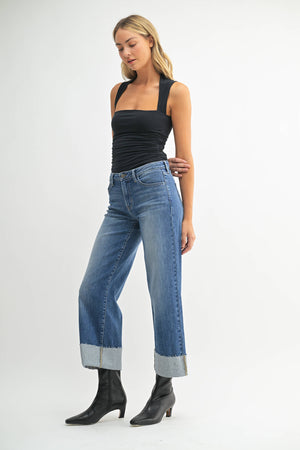 Just Black Denim Scissor Cut Cuffed Wide Leg