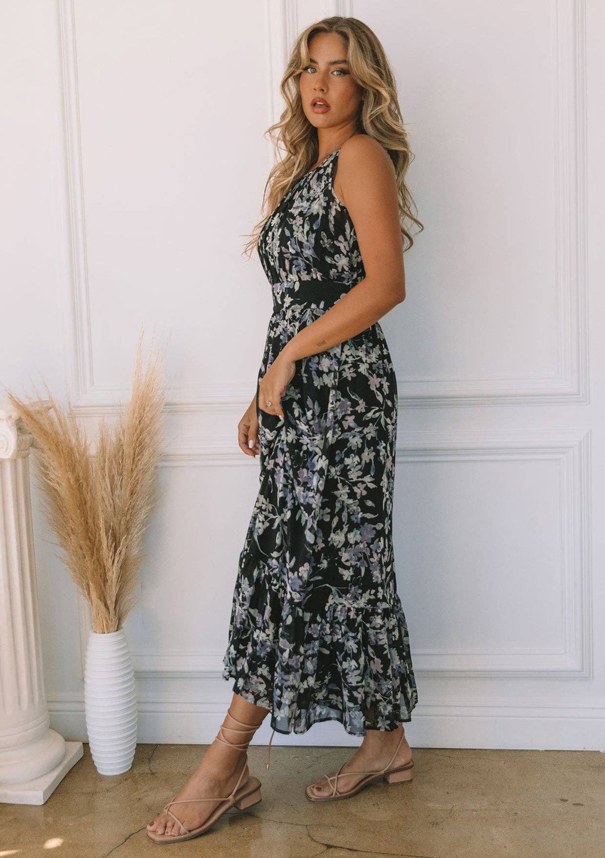 Lucienne Floral Sleeveless Round Neck Open Back Maxi Dress