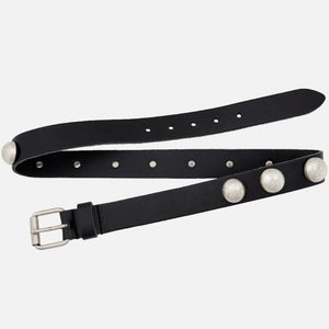 Pearl | Black Skinny Design Leather Belt