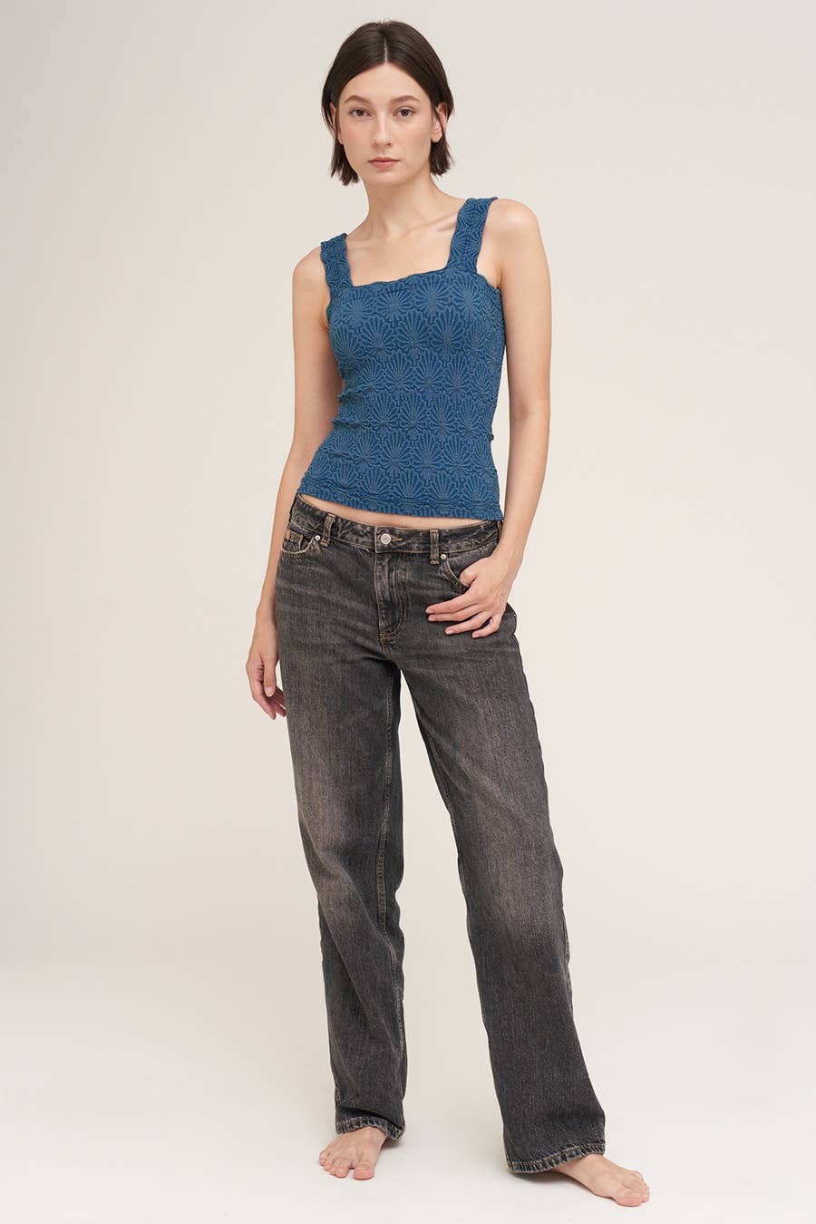 NIKIBIKI Lace Textured Square Tank Top