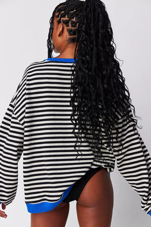 Free People CLASSIC STRIPED CREW / BLACK COMBO