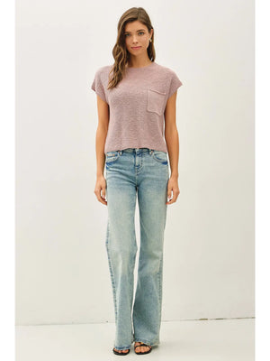 Patch Pocket Dolman Cap Sleeve Boxy Knit Sweater - 3 Colors