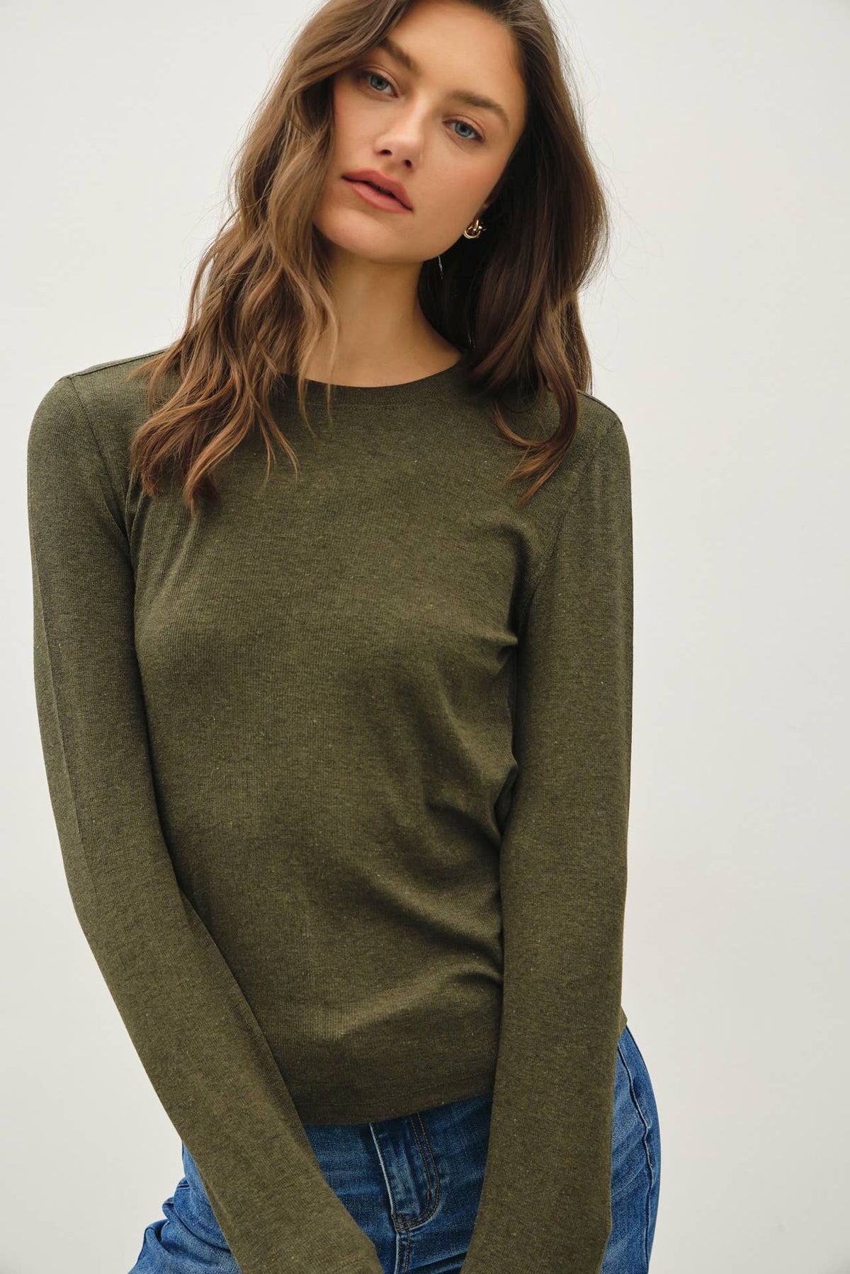 Ribbed Crewneck Long Sleeve Basic Top
