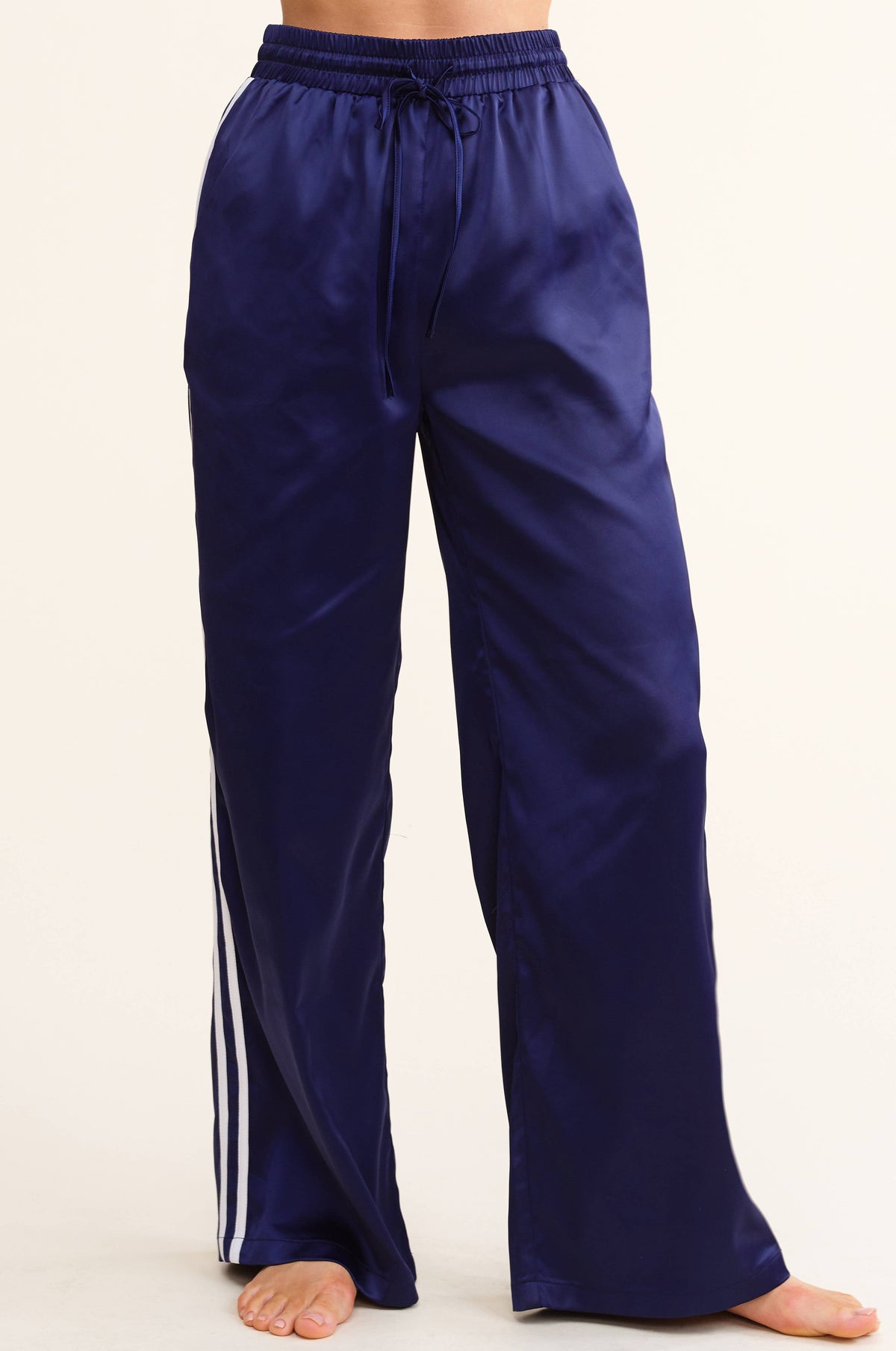 Aria Satin Track Pants with Side Stripes