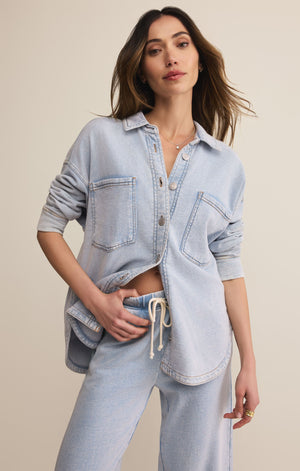 Z Supply ALL DAY KNIT DENIM Washed Indigo  JACKET