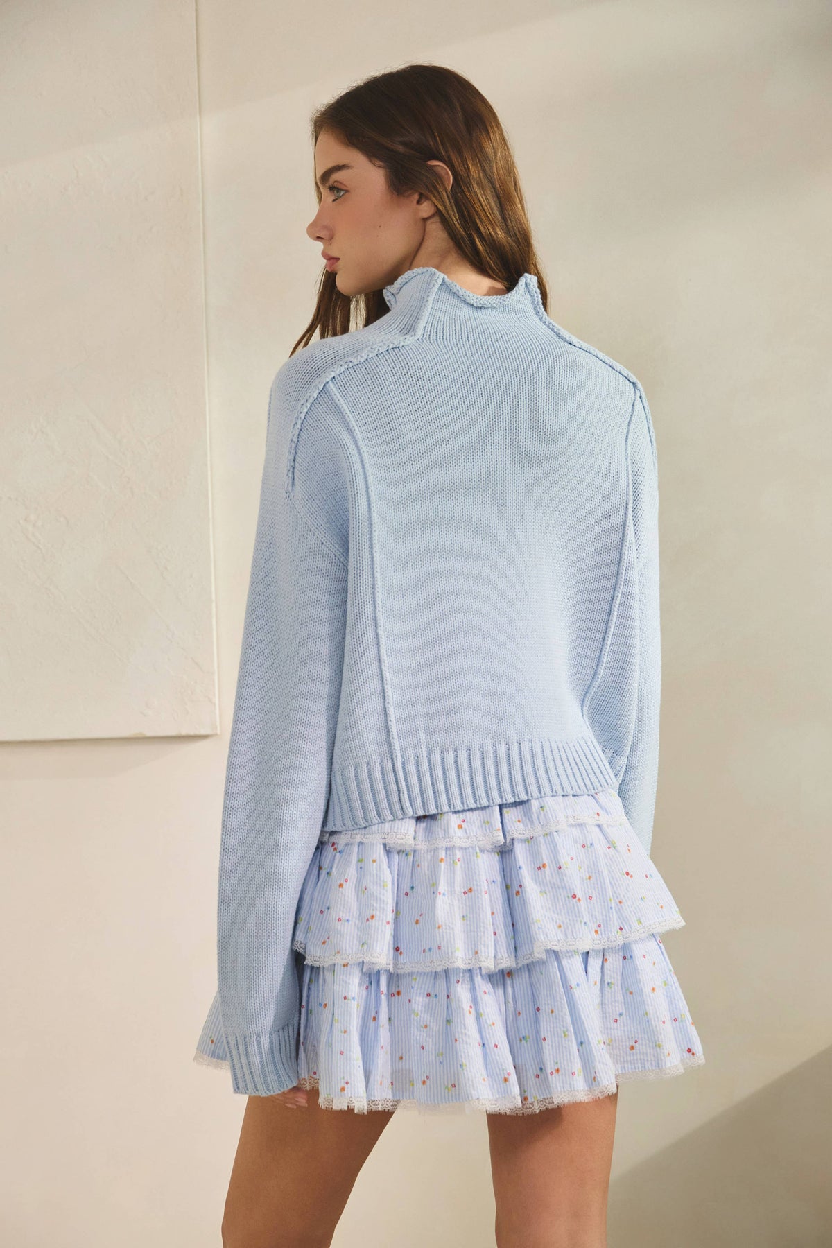 Mock Neck Open Seam Sweater