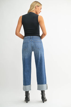 Just Black Denim Scissor Cut Cuffed Wide Leg