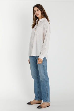 Thin Striped Oversized Cotton Button Down Shirt