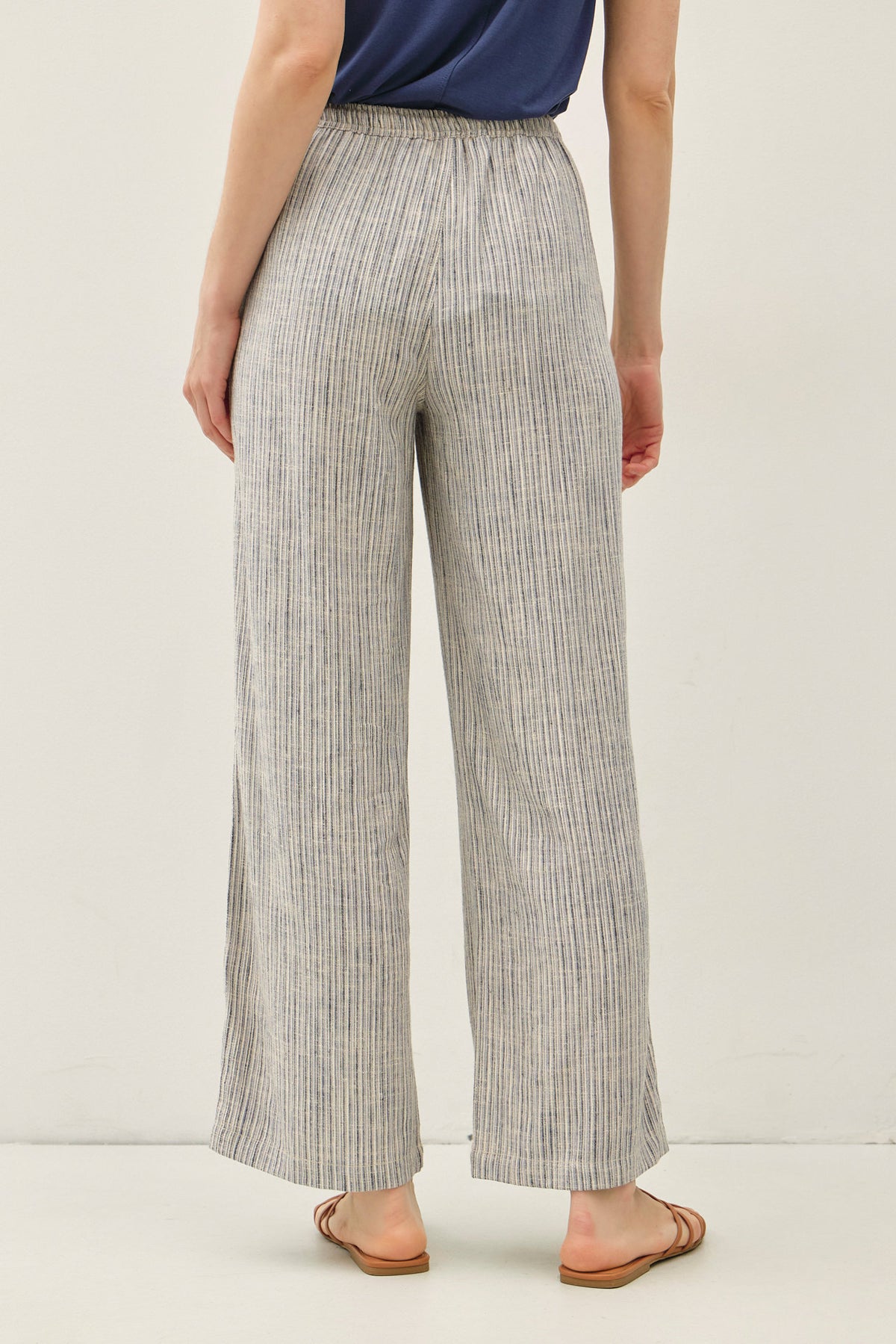 Stripy Linen Wide Leg Pants