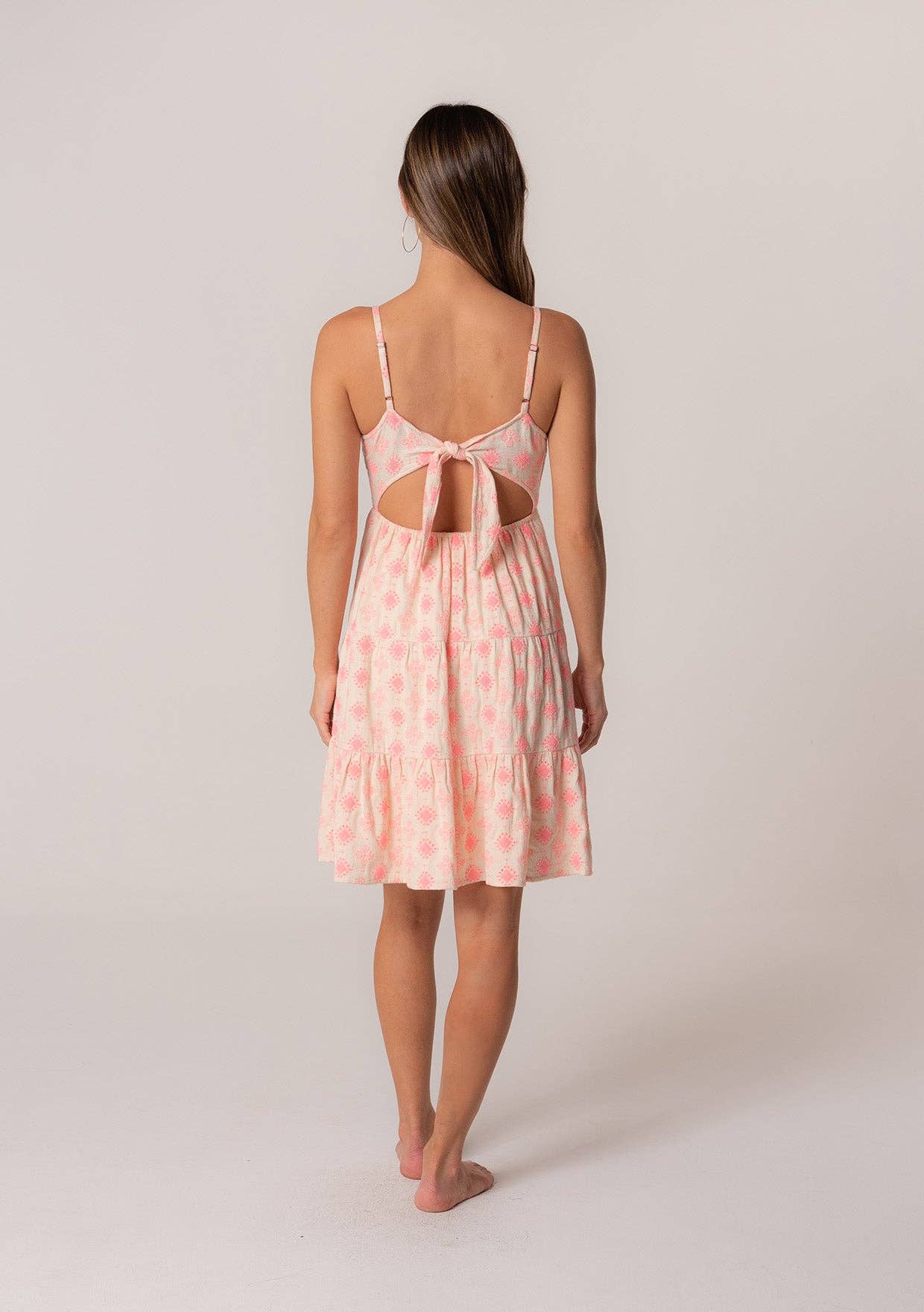 Josephine Embroidered Sleeveless Tie Back Tiered Mini Dress