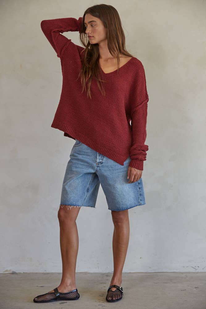 By Together Knit Sweater V-Neck in Wine