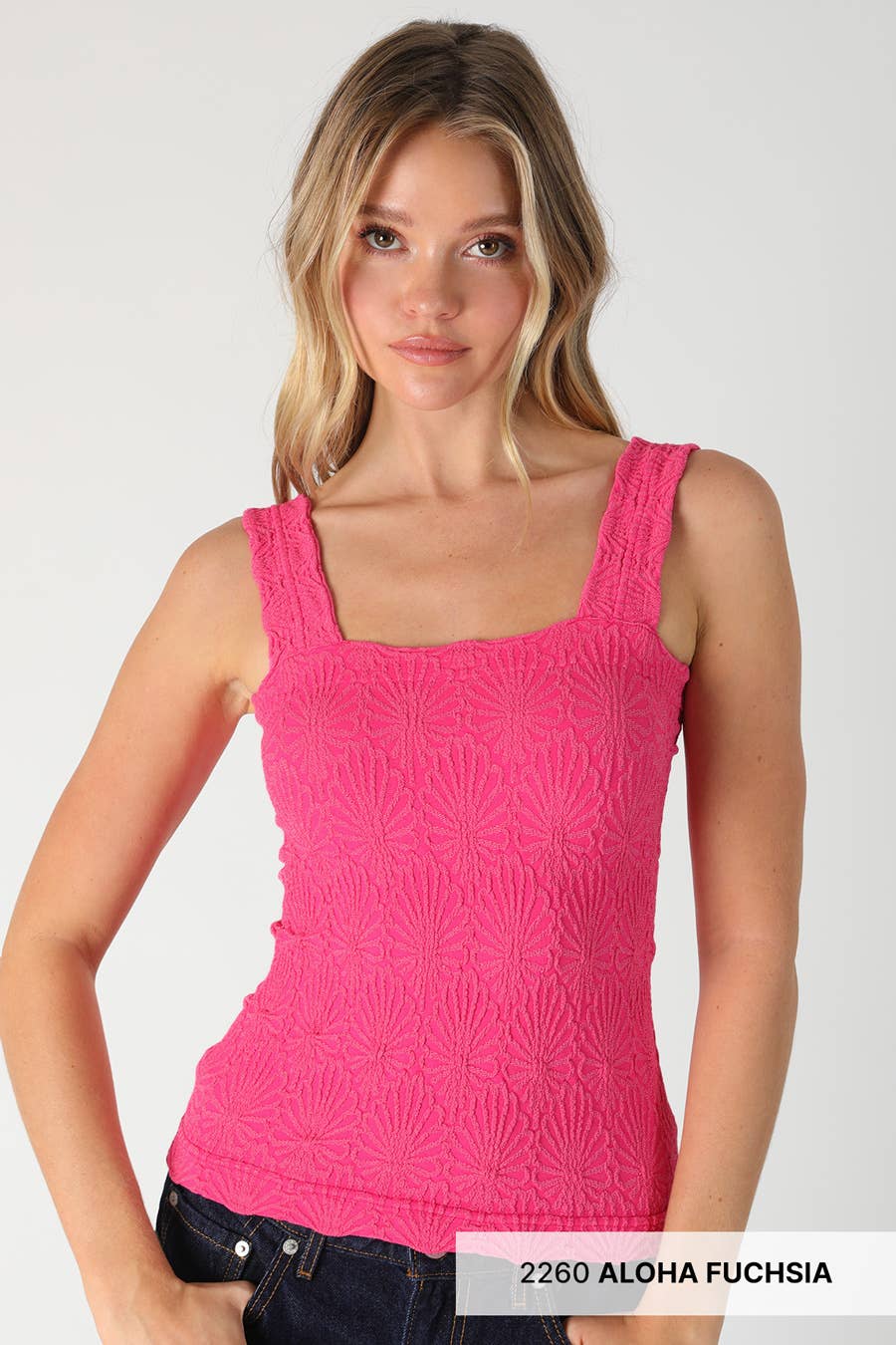 NIKIBIKI Lace Textured Square Tank Top