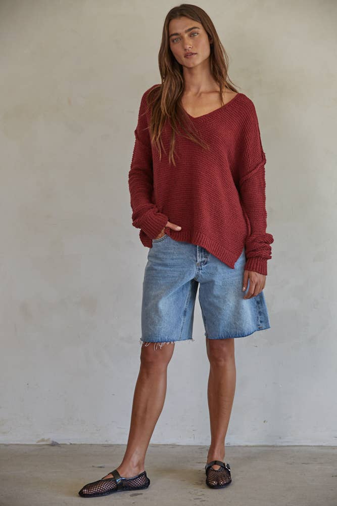 By Together Knit Sweater V-Neck in Wine