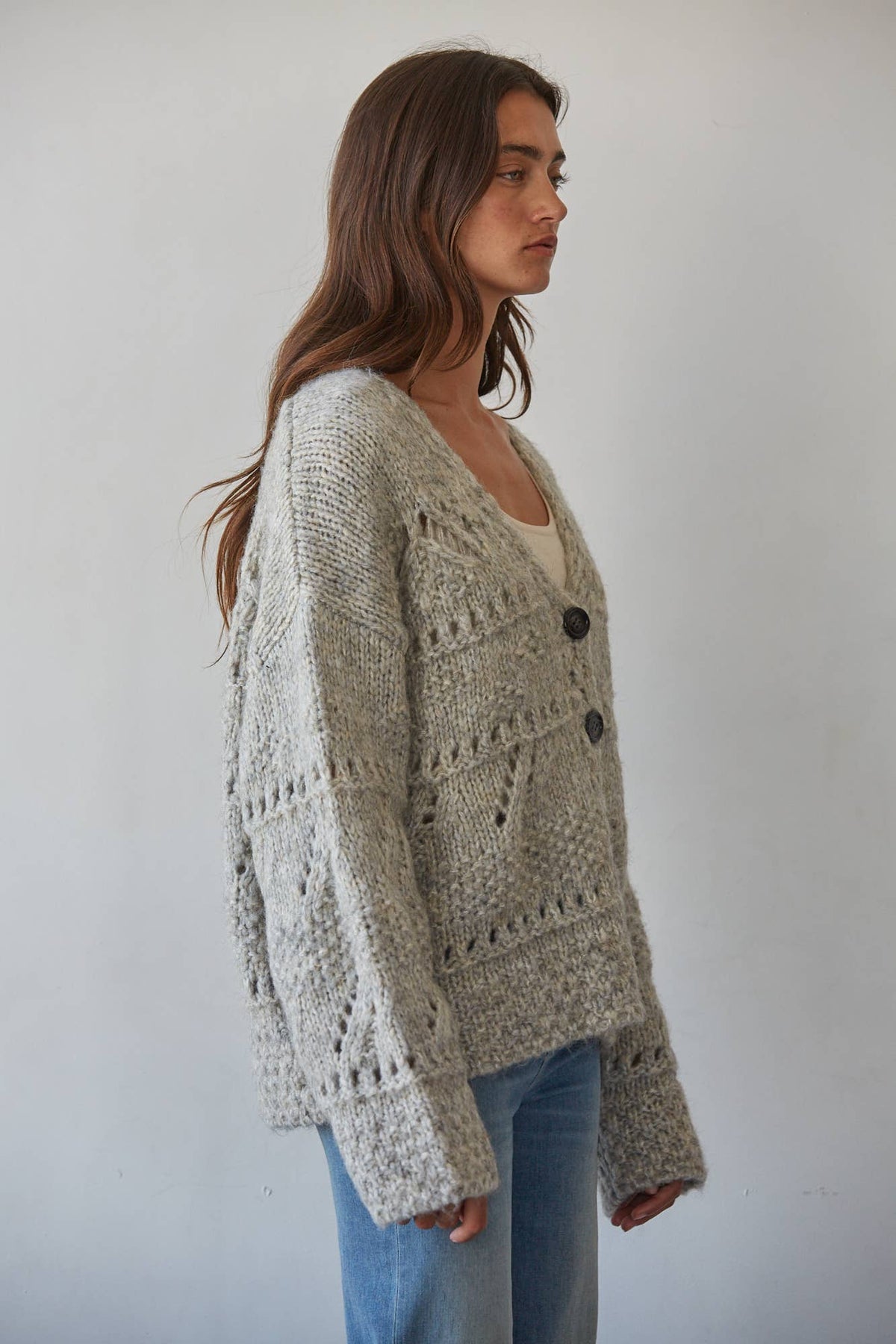 Lila Buttondown Long Sleeve Crochet Cardigan