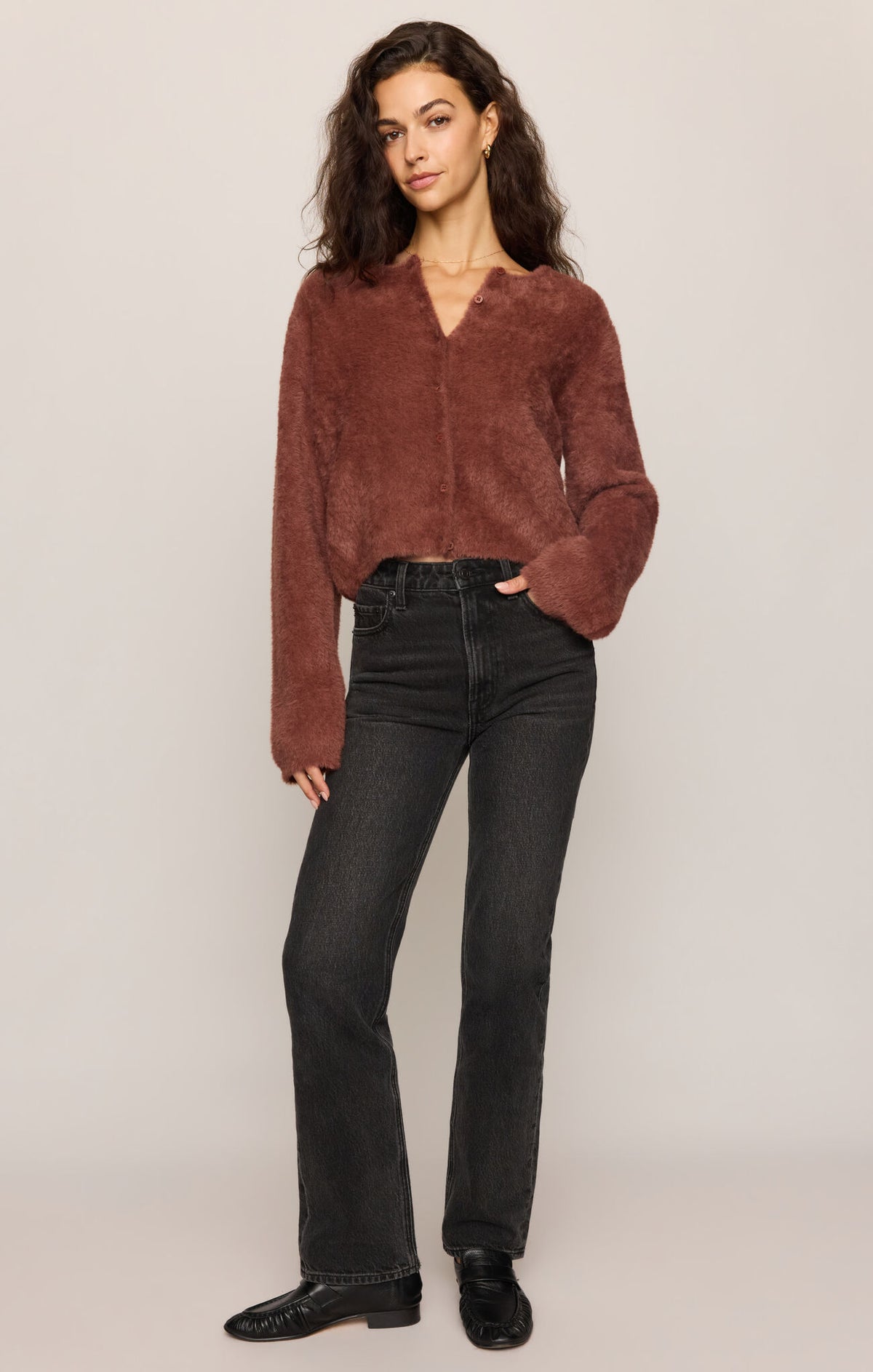 Z Supply Winterglow Fluffy Cardigan in Dark Rosewood