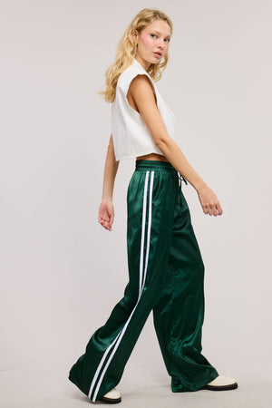 Aria Satin Track Pants with Side Stripes