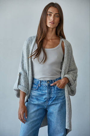 Kenzie Knit Folded Quarter Sleeve Open Front Cardigan
