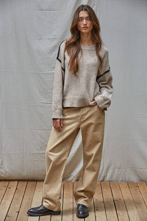 Knit Sweater Stitch Detailed Crew Neck Pullover