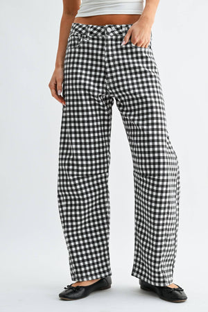 Black Gingham Barrel Jeans