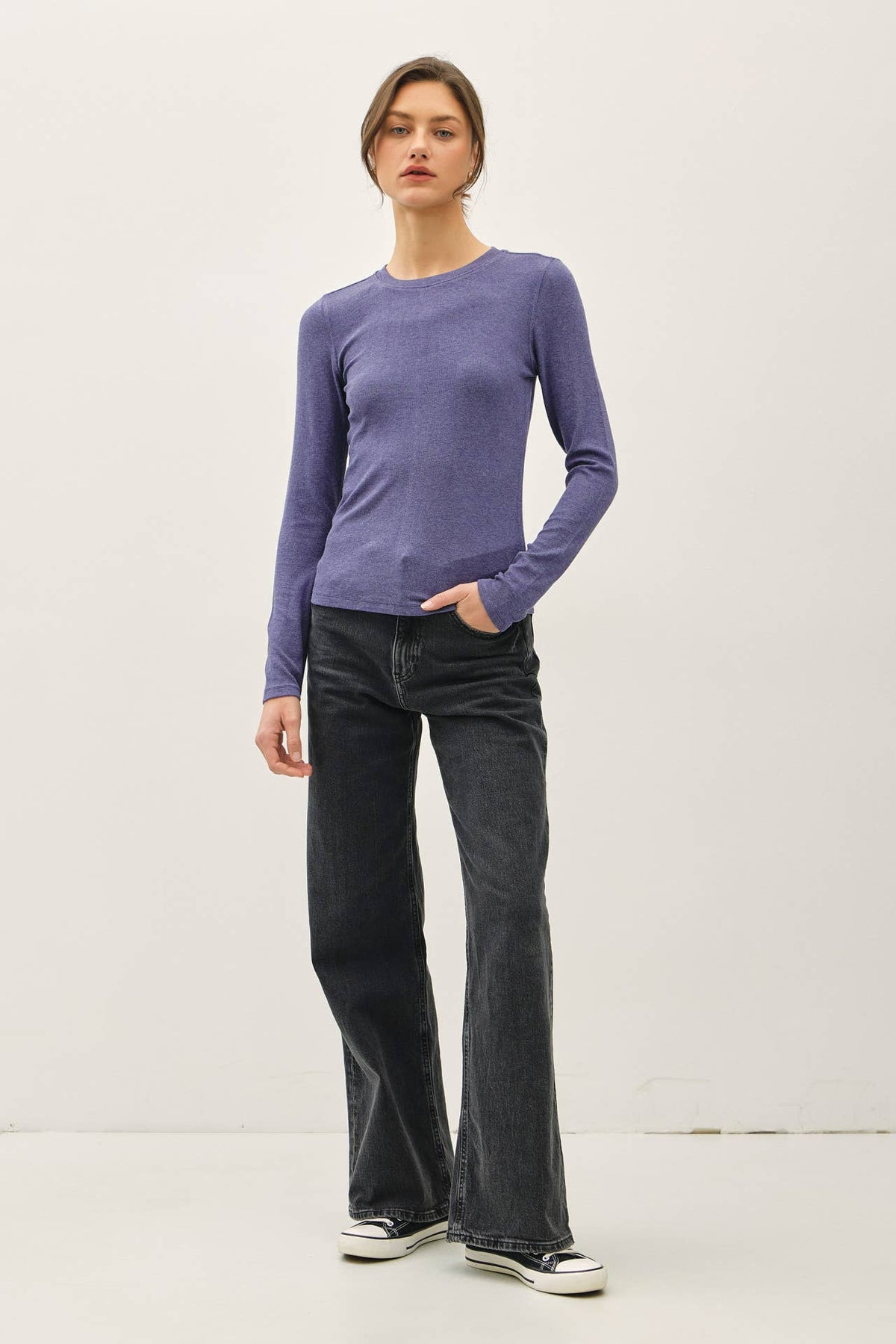 Ribbed Crewneck Long Sleeve Basic Top