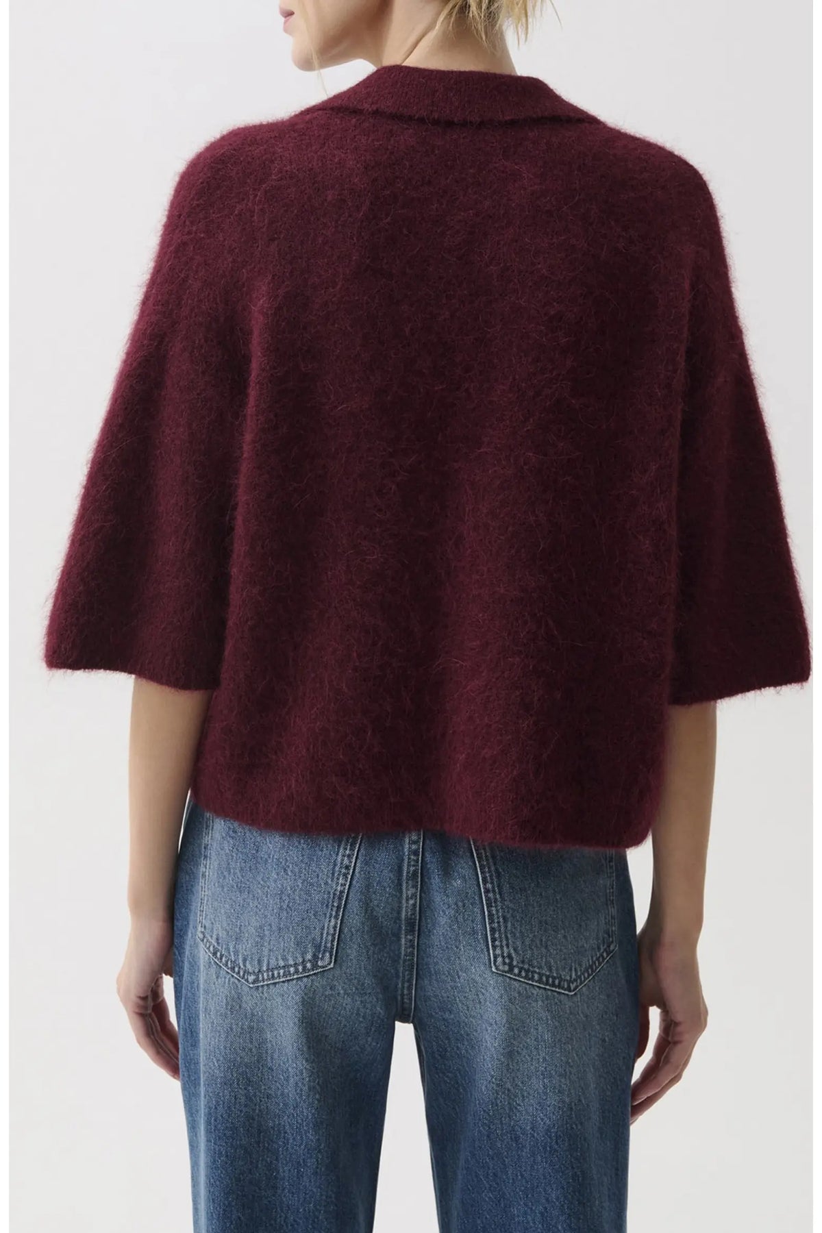 Pistola Nadya Alpaca Blend Boxy Polo Sweater in Cherry
