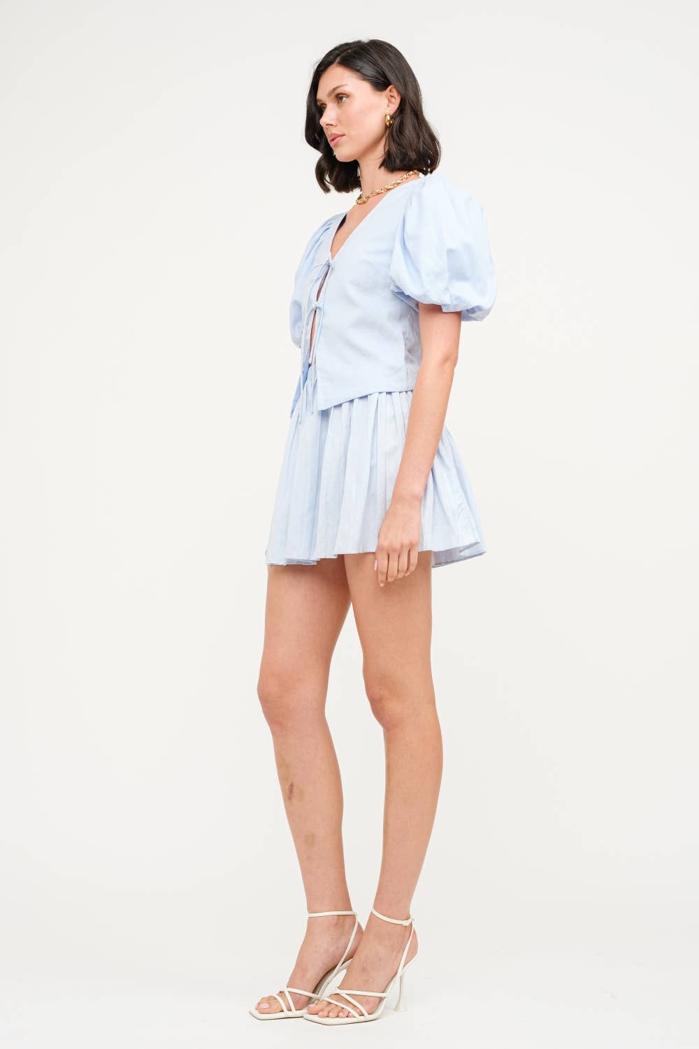 Aria Blue Linen Tie-Front Blouse