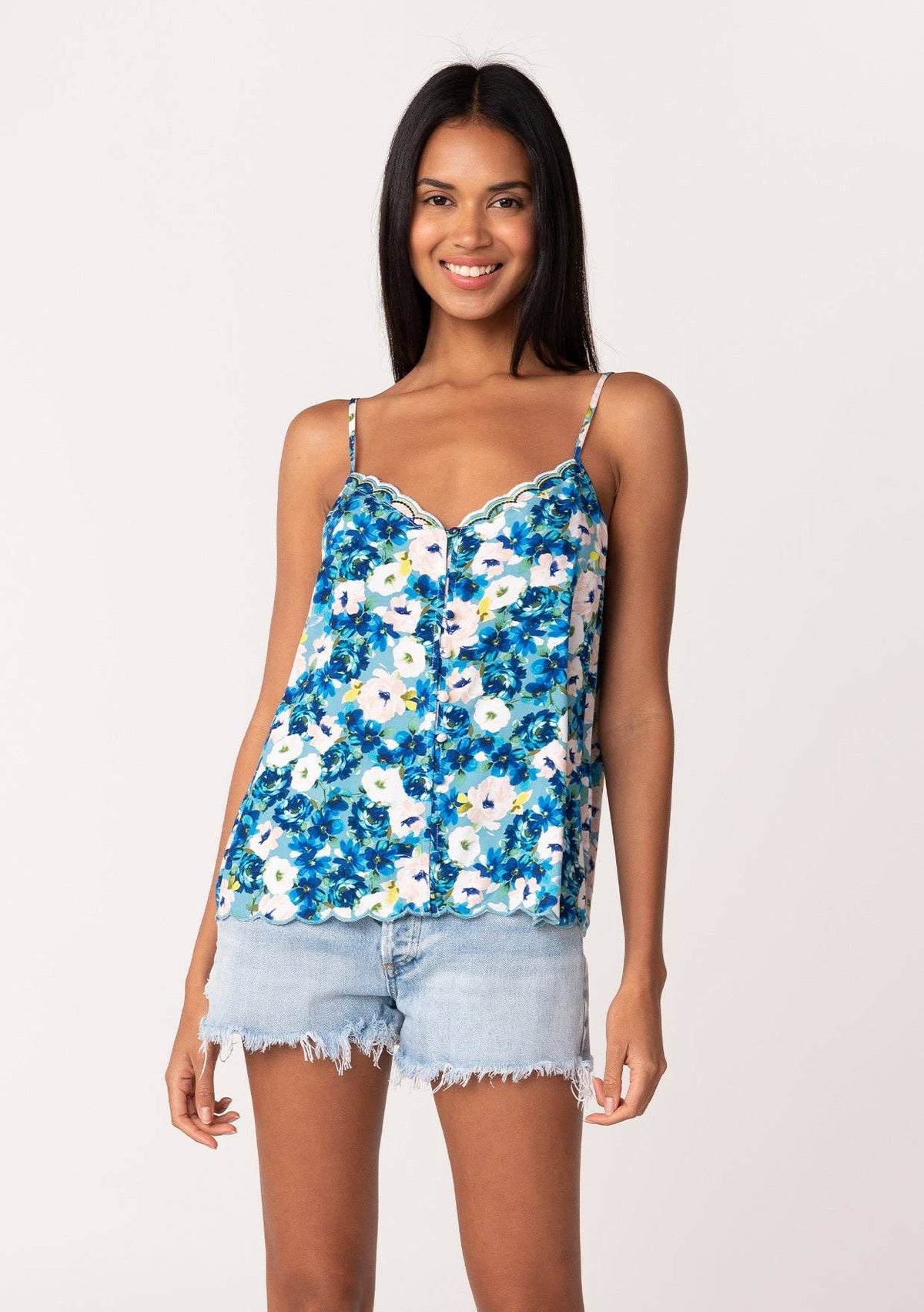 Daisy Vibrant Floral Button Down Cami Tank Top