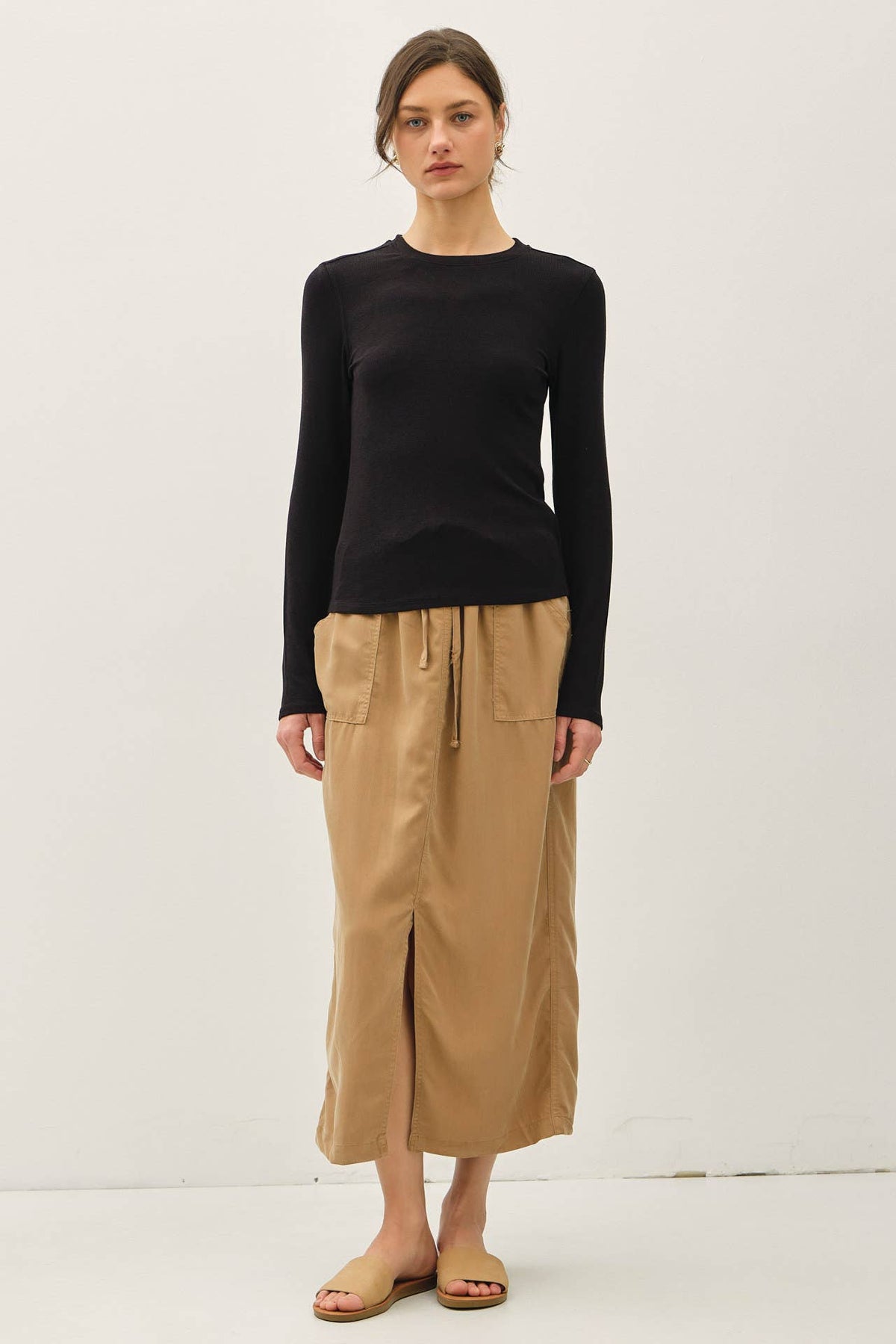 Ribbed Crewneck Long Sleeve Basic Top