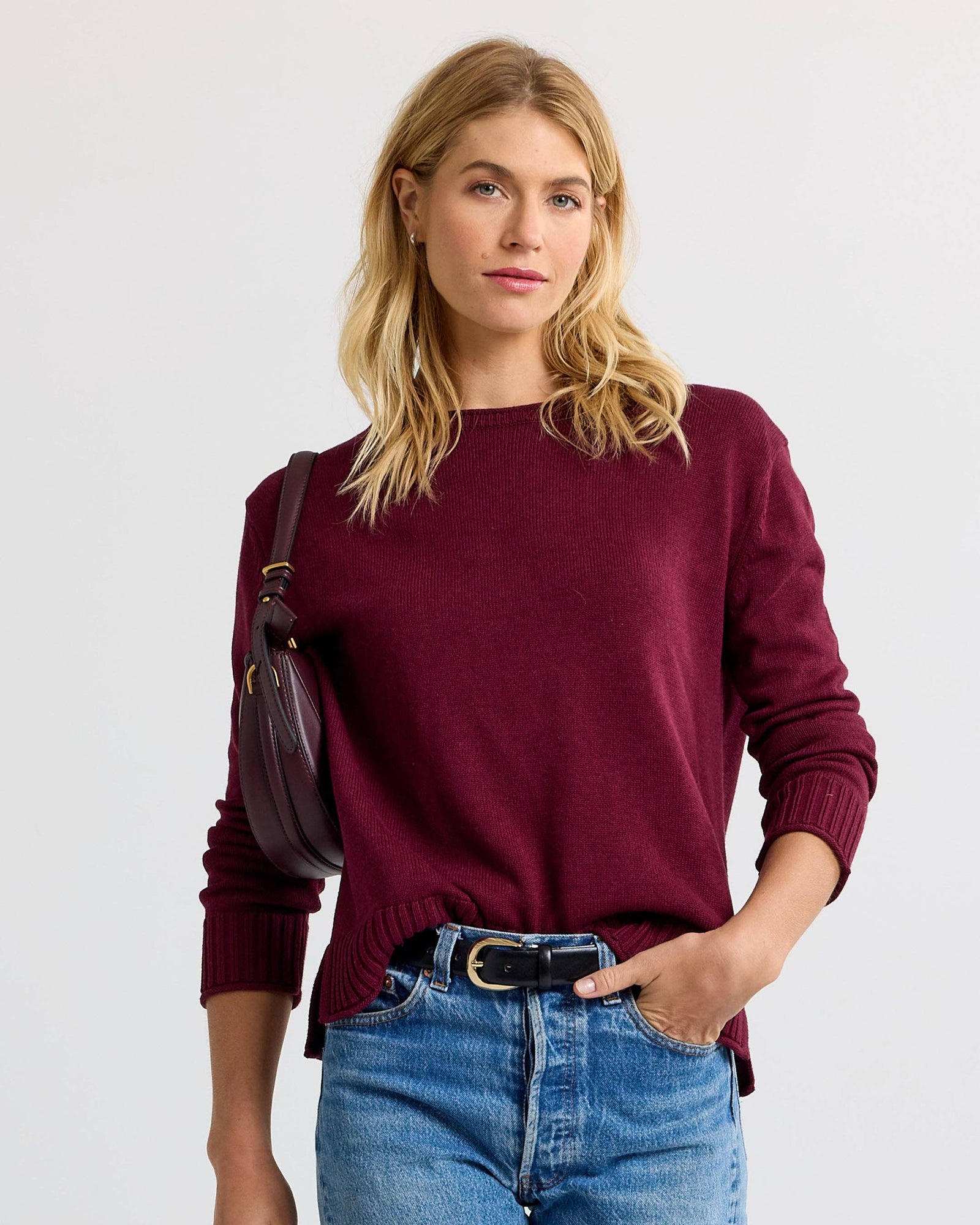 Everyday Cotton Crew in Merlot