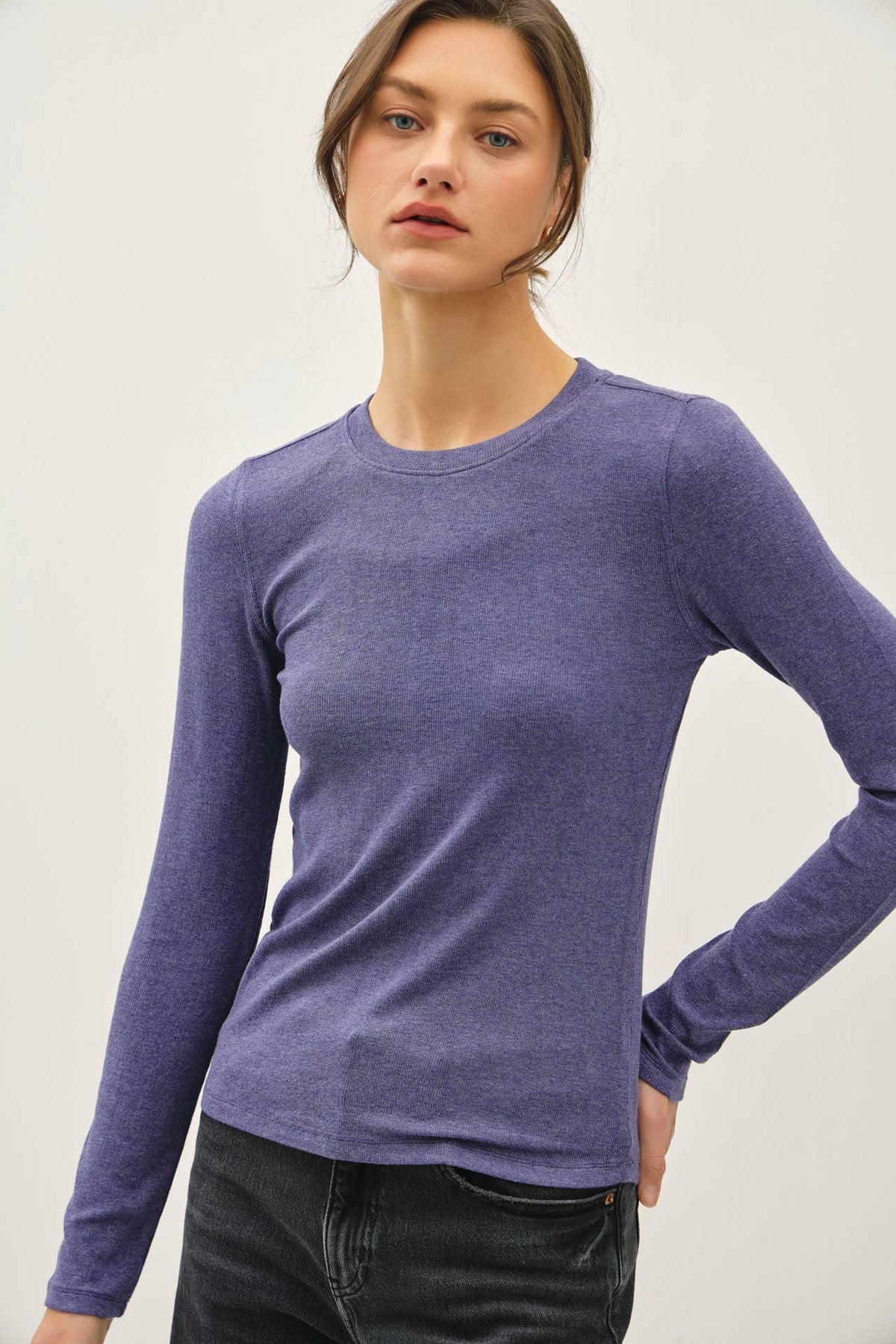 Ribbed Crewneck Long Sleeve Basic Top